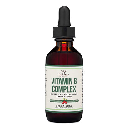 Double Wood Vitamin B Complex – Cherry Flavor Liquid Drops | High Absorption | 2 Fl Oz