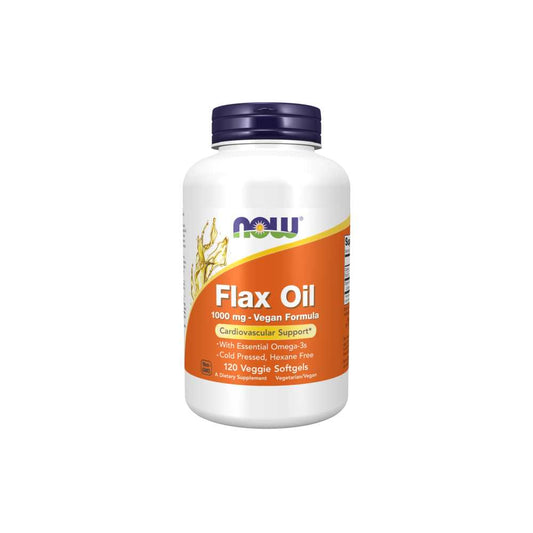 Now Foods Flax Oil 1000mg – Vegan Omega-3 Cardiovascular Support – 120 Softgels