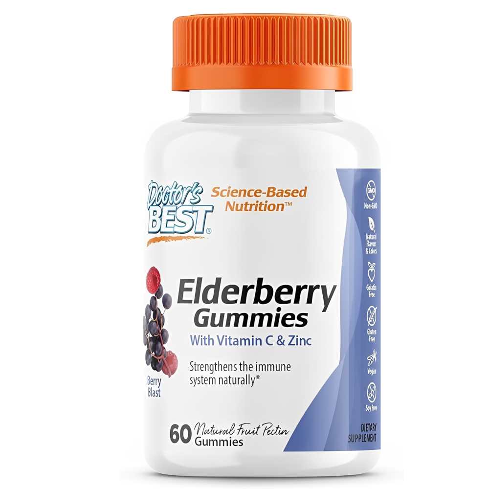 Doctor's Best Elderberry Gummies – Immune Support with Vitamin C & Zinc, 60 Gummies