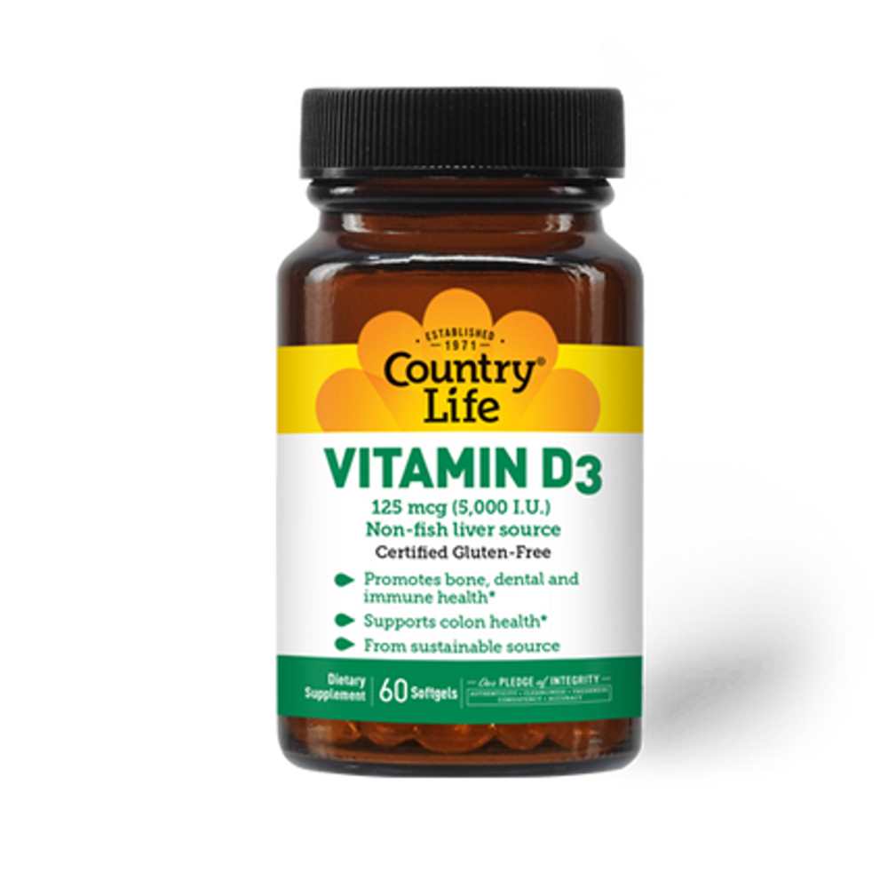 Country Life Vitamins Vitamin D3 5,000 I.U. 60 Softgels