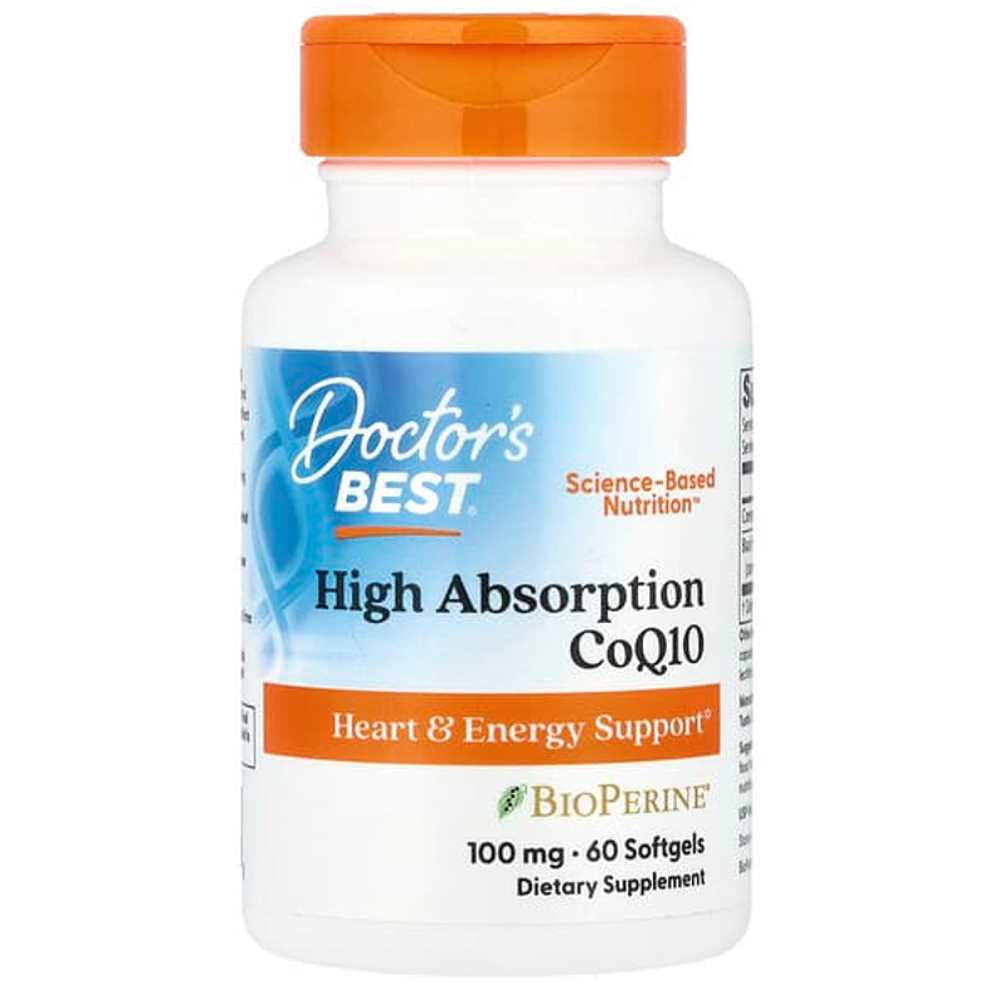 Doctor's Best High Absorption Co Q10 with Bio Perine, 100 Mg, 60 Softgels