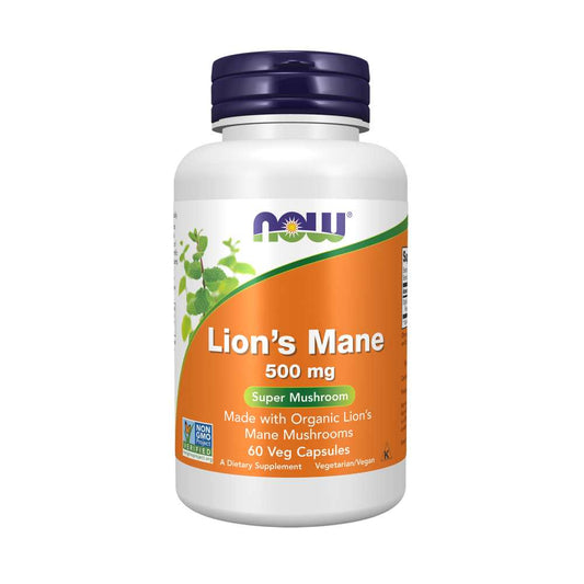 Now Foods Lion’s Mane 500 Mg – Organic Super Mushroom for Brain & Nerve Support – 60 Veg Capsules