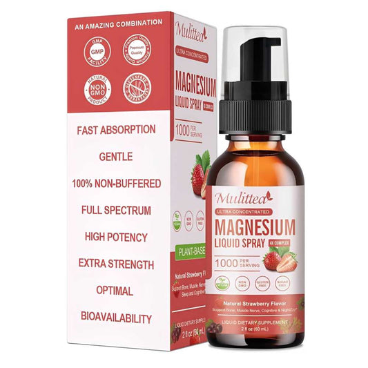 Mulittea Magnesium Liquid Spray – Plant-Based – Natural Strawberry Flavor – 60ml