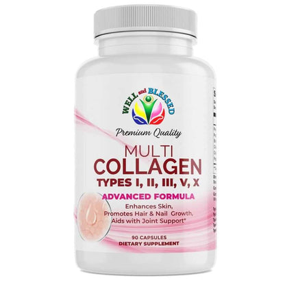 Well and Blessed Multi Collagen – 90 Capsules | 5 Collagen Types | Beauty & Joint Support
