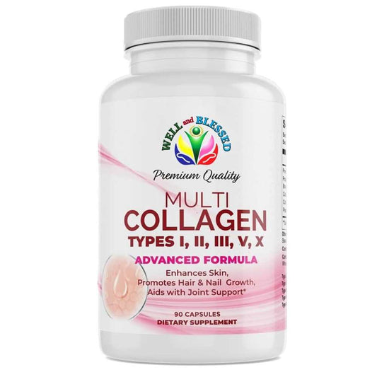Well and Blessed Multi Collagen – 90 Capsules | 5 Collagen Types | Beauty & Joint Support