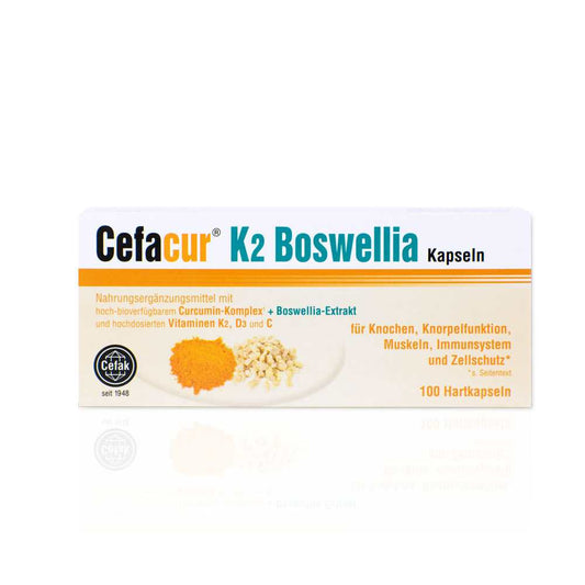 Cefacur K2 Boswellia | Curcumin & Boswellia with Vitamins K2, D3 & C | 100 Capsules