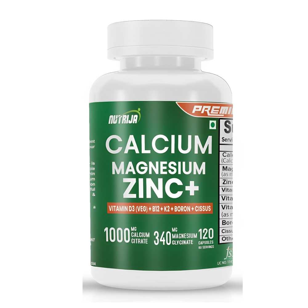 Nutrija Calcium Magnesium Zinc + D3, B12, K2, Boron & Cissus – 120 Veg Capsules