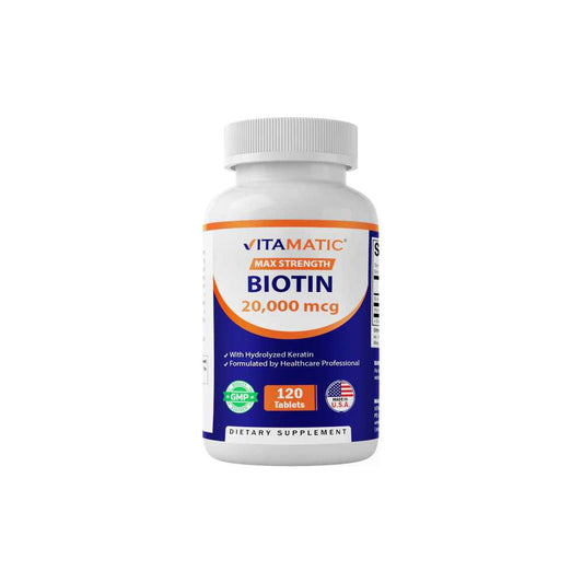 Vitamatic Biotin 20,000mcg with Keratin - 120 Tablets