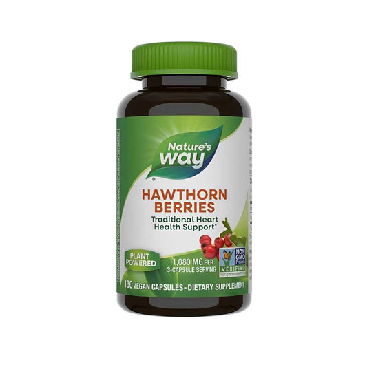 Nature's Way Hawthorn Berries 1080mg – Traditional Heart Health Support (180 Vegan Capsules)