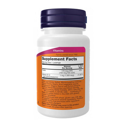 Now Foods B-12 1,000 Mcg – Energy & Nerve Health Support with Folic Acid – 100 Lozenges