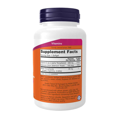 Now Foods E-400 with Mixed Tocopherols + Selenium – 100 Softgels