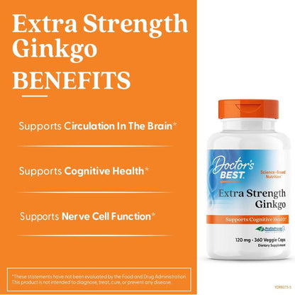 Doctor's Best Extra Strength Ginkgo, 120 Mg, 360 Veggie Caps