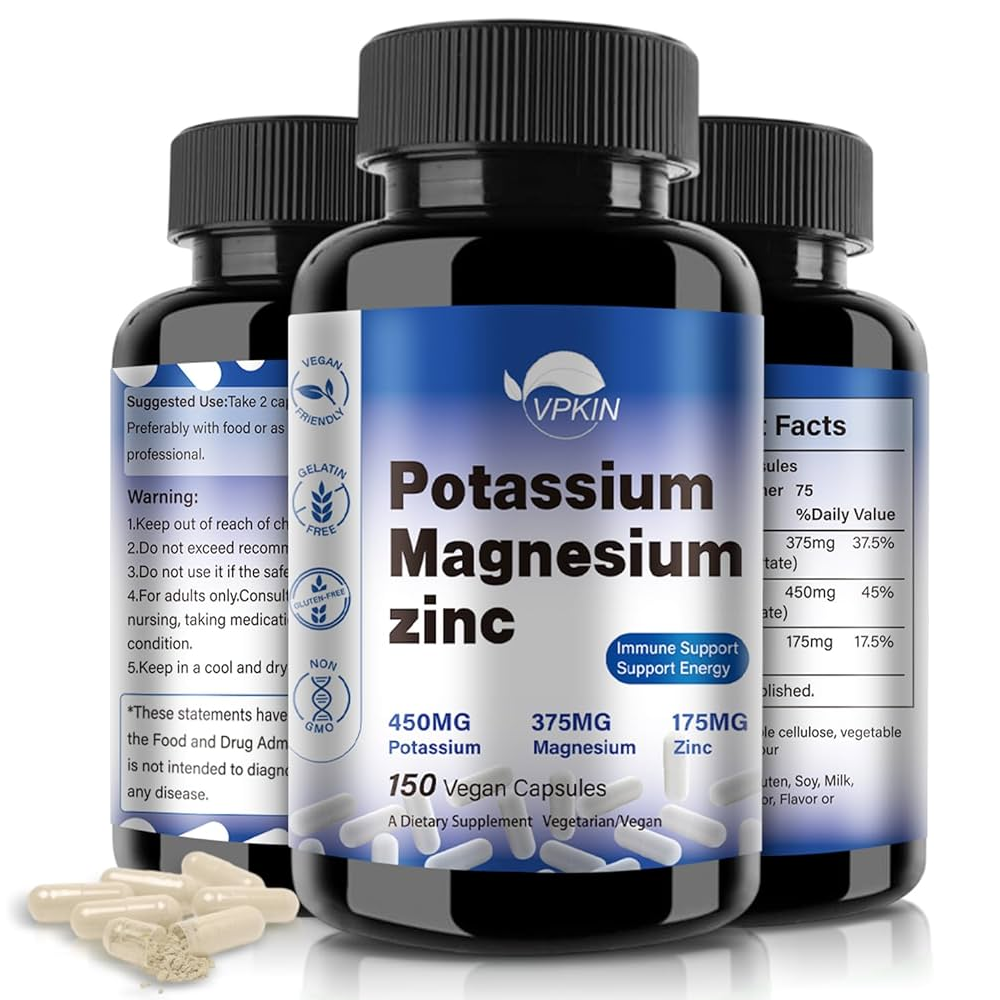 Potassium Magnesium + Zinc Capsules By VPKIN - Immune And Energy Support