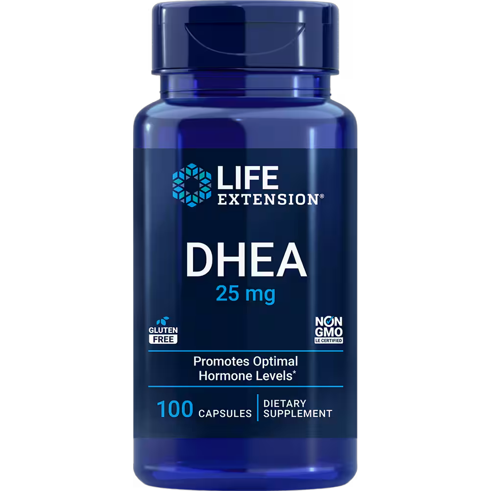 DHEA 25MG - 100 Capsules By Life Extension - Dehydroepiandrosterone Promotes Optimal Hormone Levels