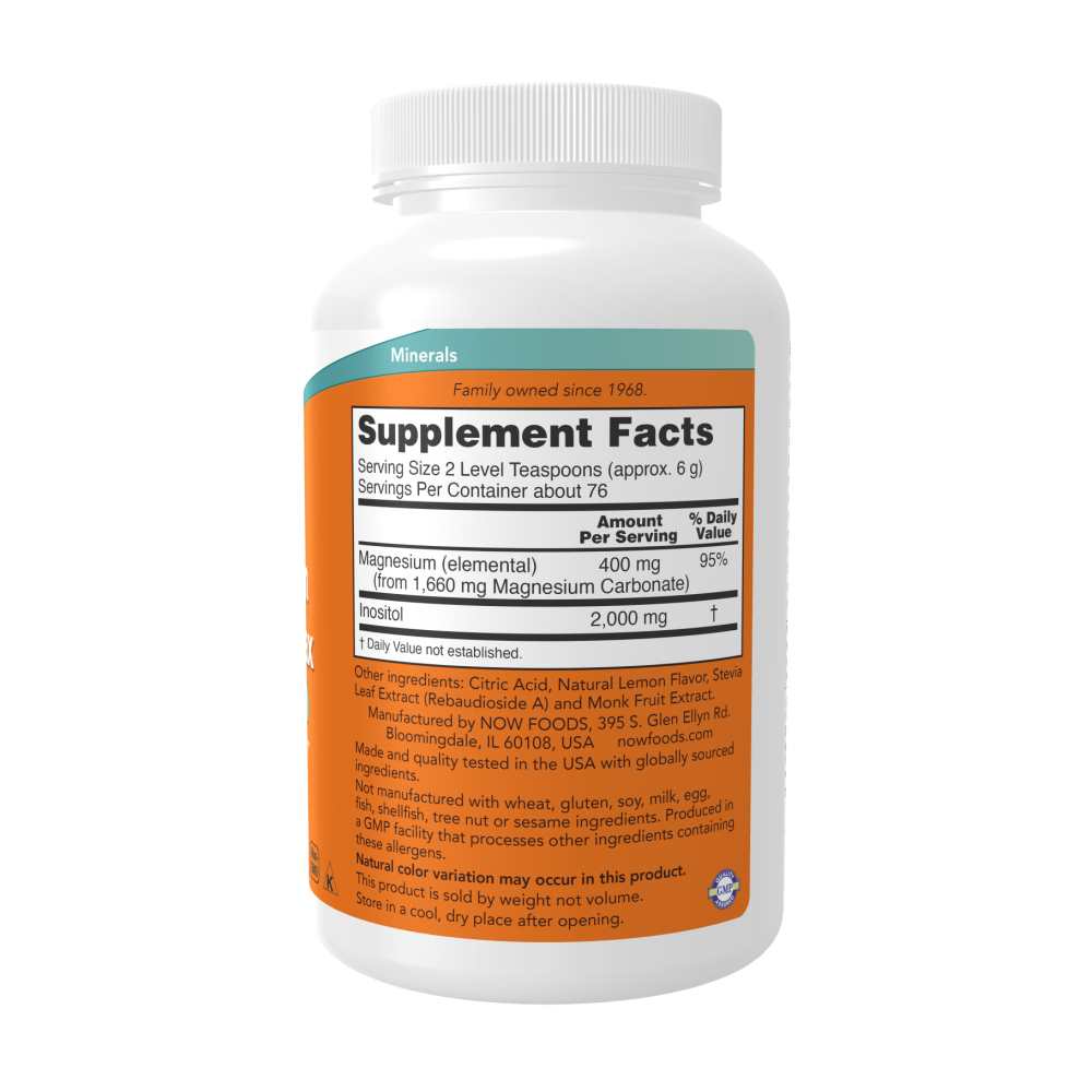 Now Foods Magnesium Inositol Relax – Fizzy Lemonade Flavor – Nervous System Support & Relaxation Formula – 16 Oz (454g) Powder