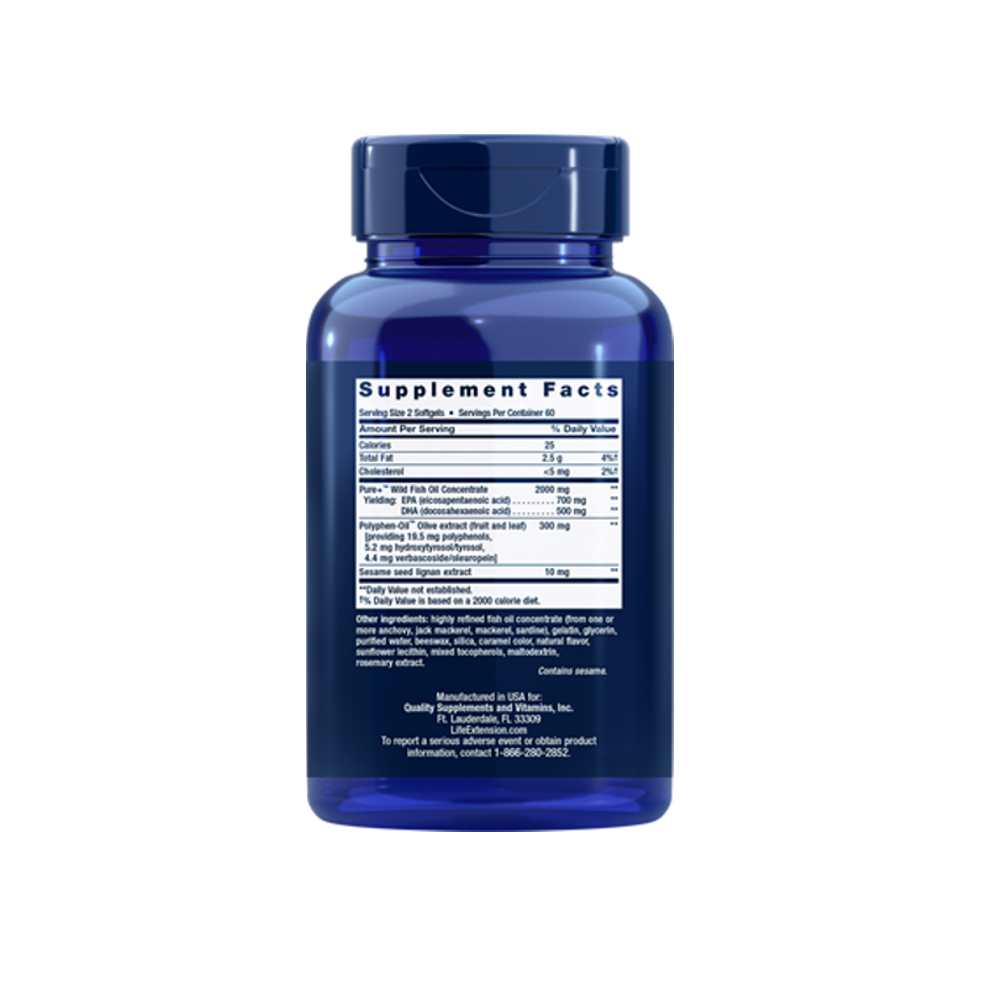 Life Extension Super Omega-3 Epa/dha Fish Oil, Sesame Lignans & Olive Extract 120 Softgels