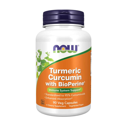 Now Foods Turmeric Curcumin with Bio Perine – 95% Curcuminoids for Immune Support & Absorption – 90 Veg Capsules
