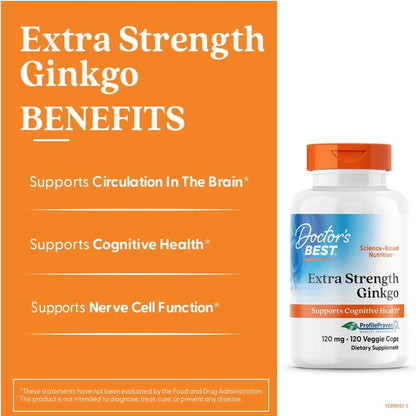 Doctor's Best Extra Strength Ginkgo, 120 Mg, 120 Veggie Caps