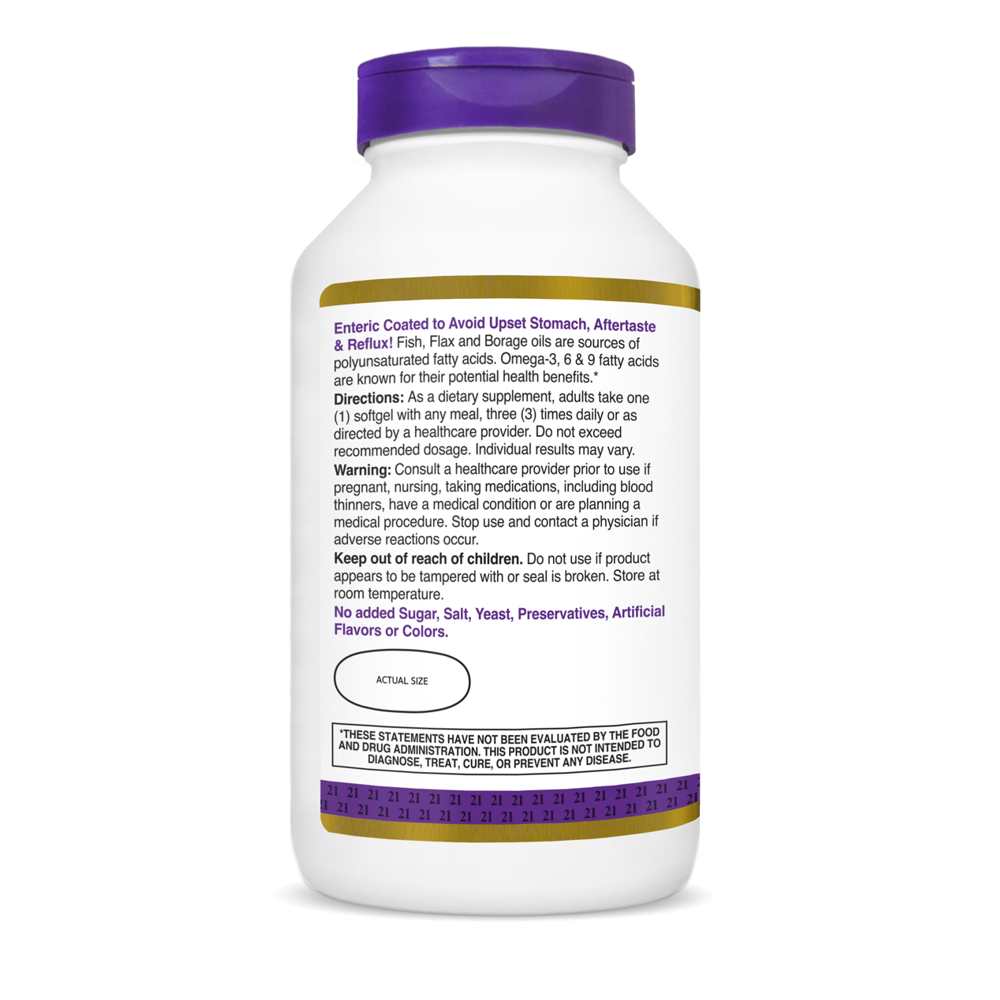 21st Century Triple Omega Complex 3-6-9 Reflux Free 180 Softgels