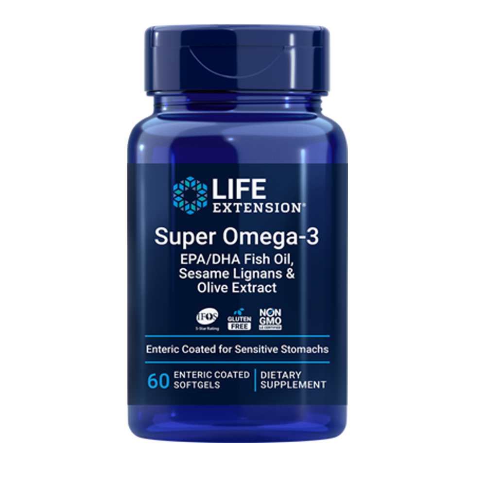 Life Extension Super Omega-3 Epa/dha Fish Oil, Sesame Lignans & Olive Extract 60 Enteric-Coated Softgels
