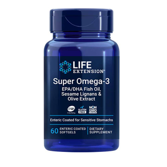 Life Extension Super Omega-3 Epa/dha Fish Oil, Sesame Lignans & Olive Extract 60 Enteric-Coated Softgels