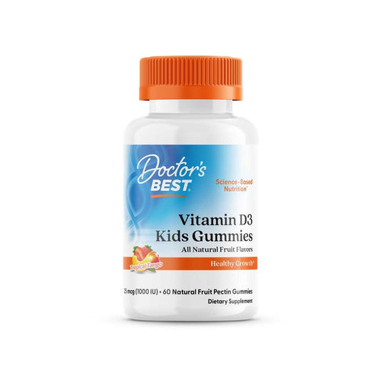 Doctor's Best Doc's Kids, Vitamin D3 Gummies, All Natural Fruit, 25 Mcg (1,000 Iu), 60 Natural Fruit Pectin Gummies