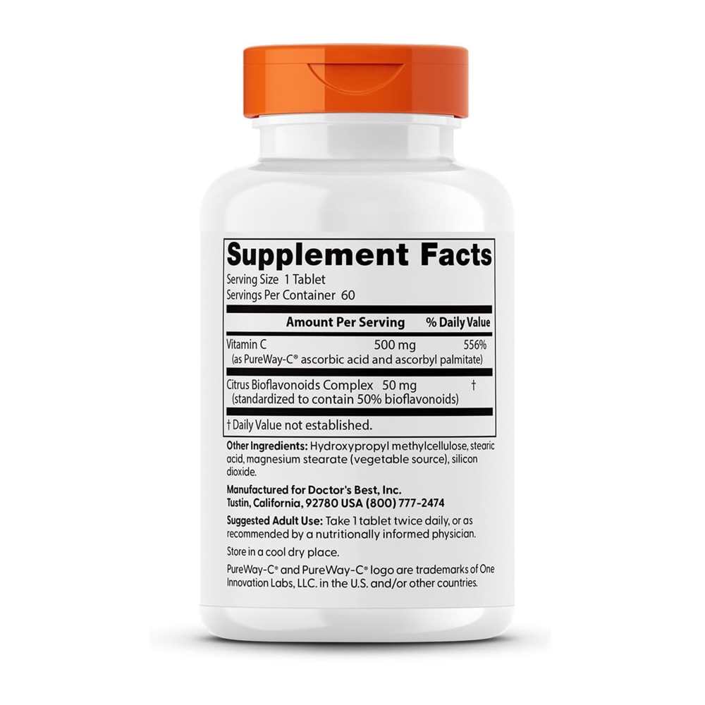Doctor's Best High Absorption Vitamin C with Pure Way-C, 500 Mg, 60 Tablets