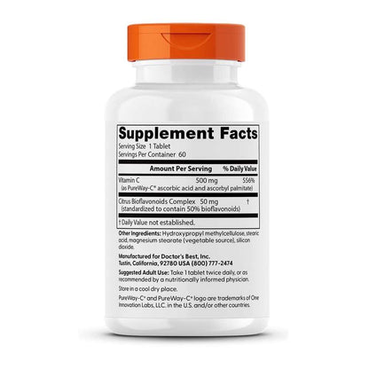 Doctor's Best High Absorption Vitamin C with Pure Way-C, 500 Mg, 60 Tablets