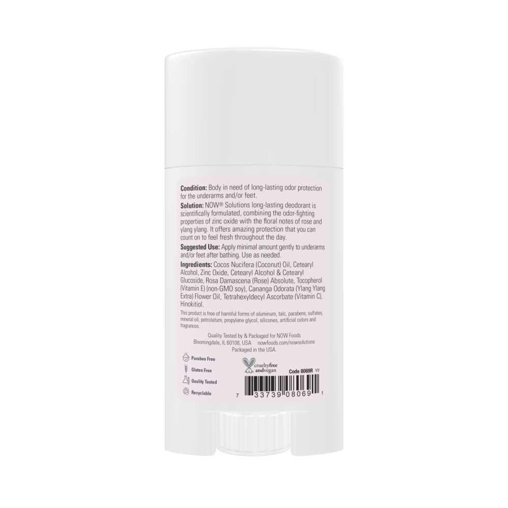 Now Foods Long-Lasting Deodorant Stick – Rose + Ylang Ylang Natural Scent – Aluminum-Free Body Deodorant – 62 G (2.2 Oz.)