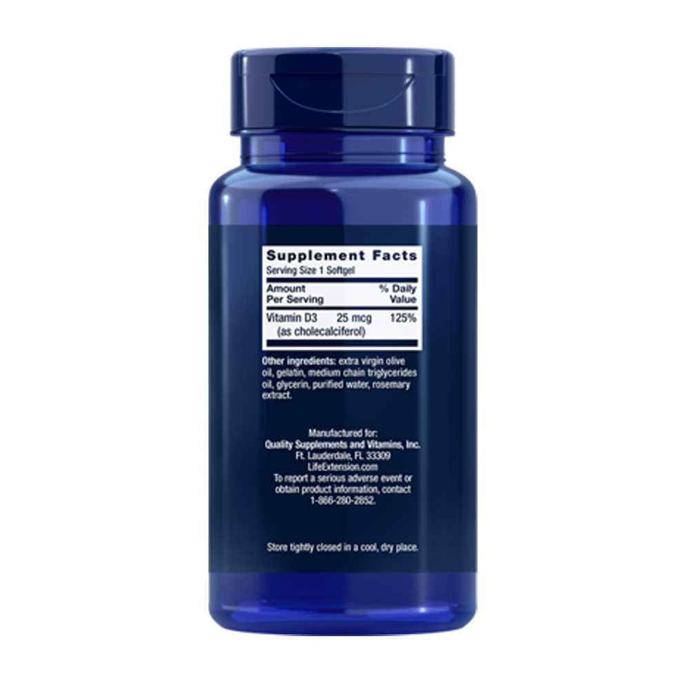 Life Extension Vitamin D3 25 mcg (1000 IU), 250 softgels