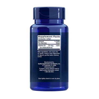 Life Extension Vitamin D3 25 mcg (1000 IU), 250 softgels