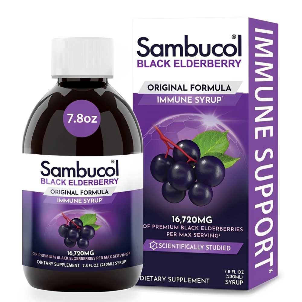 Sambucol Black Elderberry Syrup – Immune Support for Adults, Sambucus Elderberry Liquid, Gluten-Free, Elderberry Extract, 7.8 Fl Oz