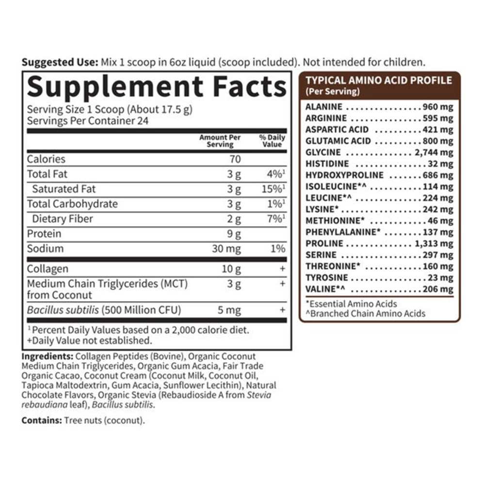 Garden of Life Grass Fed Collagen Coconut Mct Chocolate 14.81oz (420g) Powder