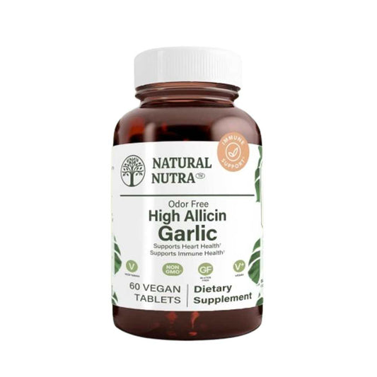 Natural Nutra Odor-Free High Allicin Garlic, 60 Vegan Tablets | Heart & Immune Health Support Dietary Supplement