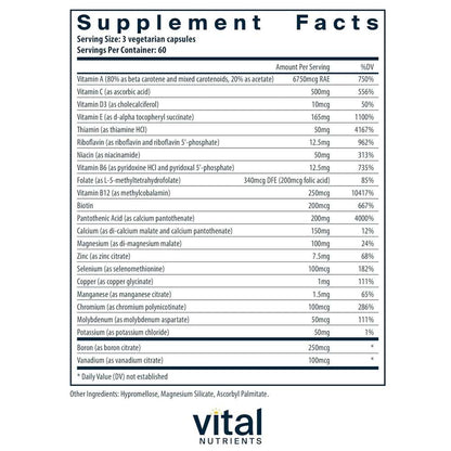 Vital Nutrients Multi-Nutrients – Iron & Iodine-Free Formula | 180 Vegetarian Capsules