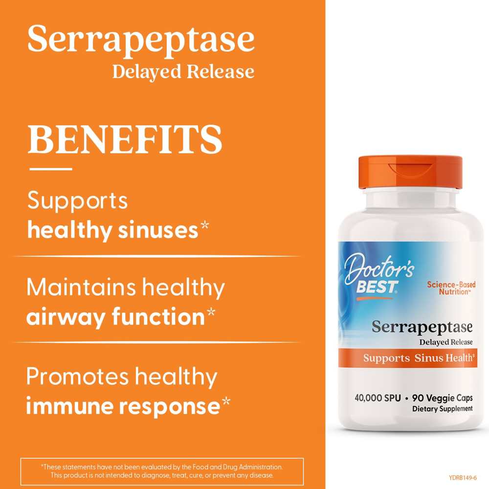 Doctor's Best Serrapeptase 40,000 Spu Veggie Caps 90 Count
