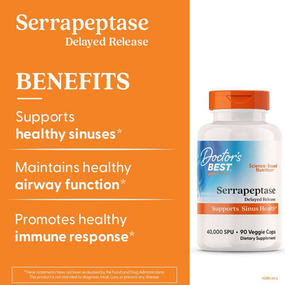 Doctor's Best Serrapeptase 40,000 Spu Veggie Caps 90 Count