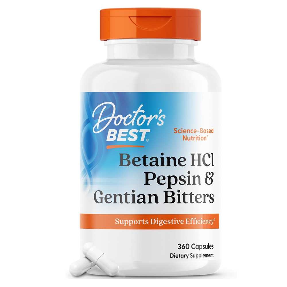 Doctor's Best Betaine H Cl, Pepsin and Gentian Bitters, 360 Capsules