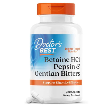 Doctor's Best Betaine H Cl, Pepsin and Gentian Bitters, 360 Capsules