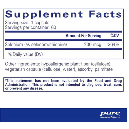 Pure Encapsulations Selenium – Selenomethionine Form | 60 Capsules