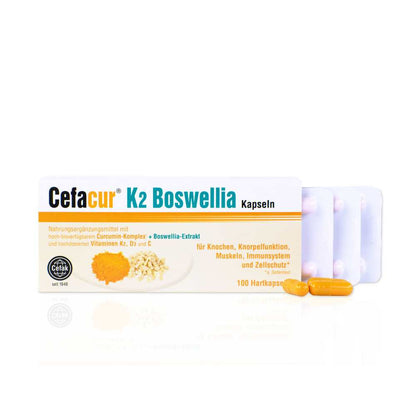 Cefacur K2 Boswellia | Curcumin & Boswellia with Vitamins K2, D3 & C | 100 Capsules
