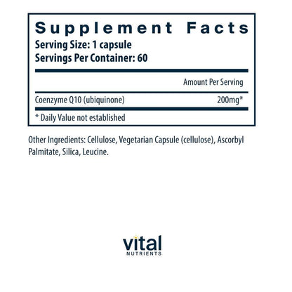 Vital Nutrients Co Enzyme Q10 200mg 60 Caps