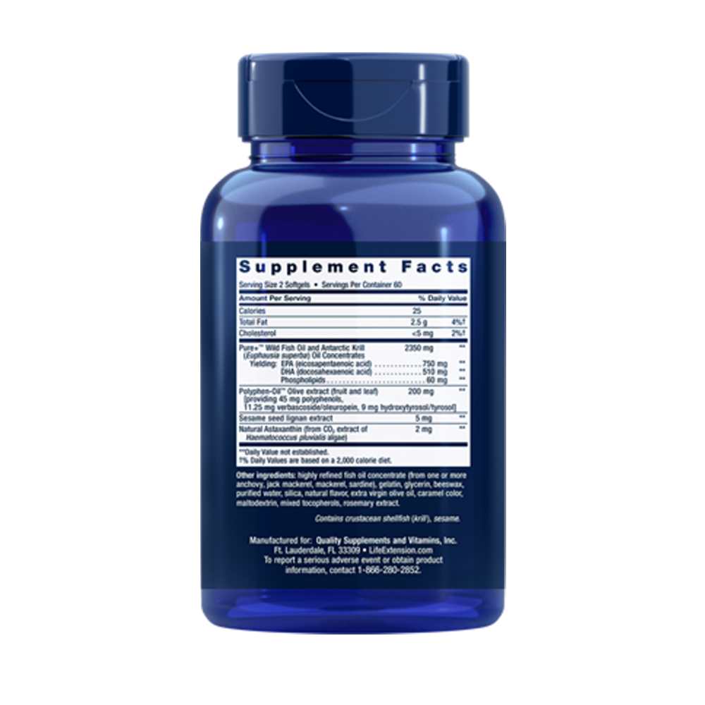 Life Extension Super Omega-3 Plus Epa/dha Fish Oil, Sesame Lignans, Olive Extract, Krill & Astaxanthin 120 Softgels