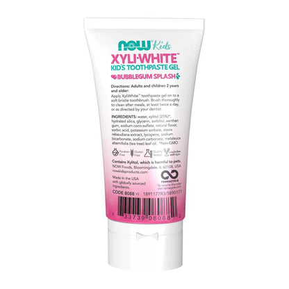 Now Foods Xyli White™ Bubblegum Splash Toothpaste Gel for Kids – Fluoride-Free with Xylitol – Gentle Oral Care – 85 G