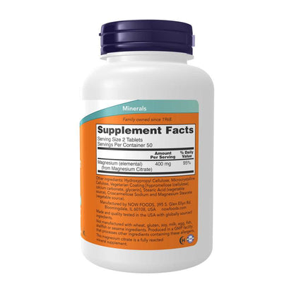 Now Foods Magnesium Citrate – 200mg – Nervous System & Energy Support – 100 Tablets