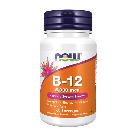 Now Foods B-12 5000 Mcg with Folic Acid – Energy & Nerve Support – 60 Lozenges