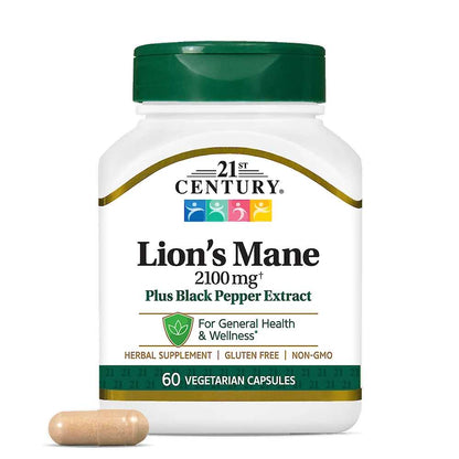 21st Century Lion's Mane 2100 Mg Plus Black Pepper Extract 60 Caps