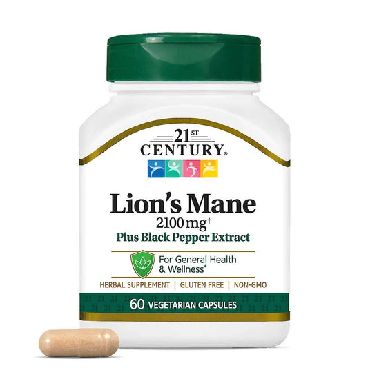21st Century Lion's Mane 2100 Mg Plus Black Pepper Extract 60 Caps