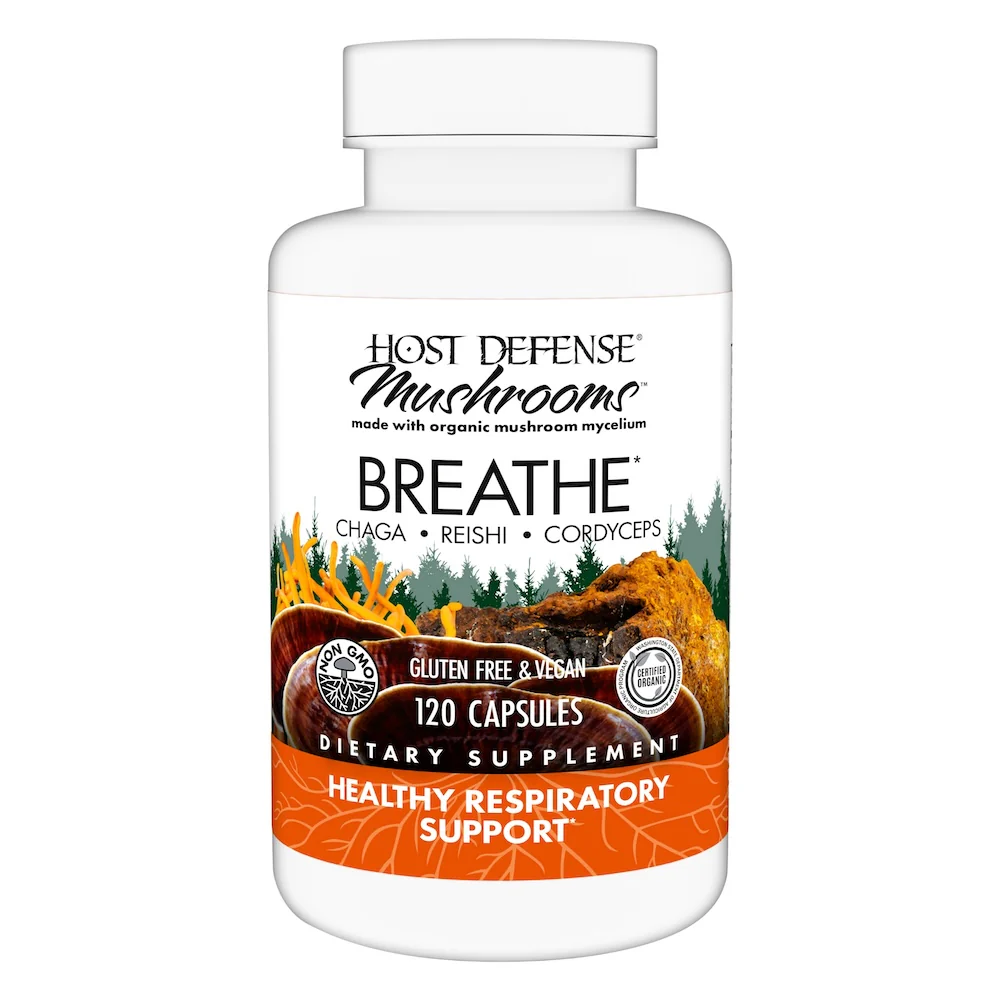 Host Defense Breathe Capsules - Cordyceps, Reishi & Chaga Mushroom Supplement for Respiratory Support