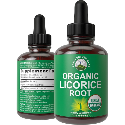 Peak Performance Organic Licorice Root Extract - USDA Organic Liquid Supplement - 2 fl oz (59mL)